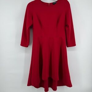 The Limited Vibrant Red 3/4 Sleeve High-Low Flare Dress Women's Sz M Minimalist